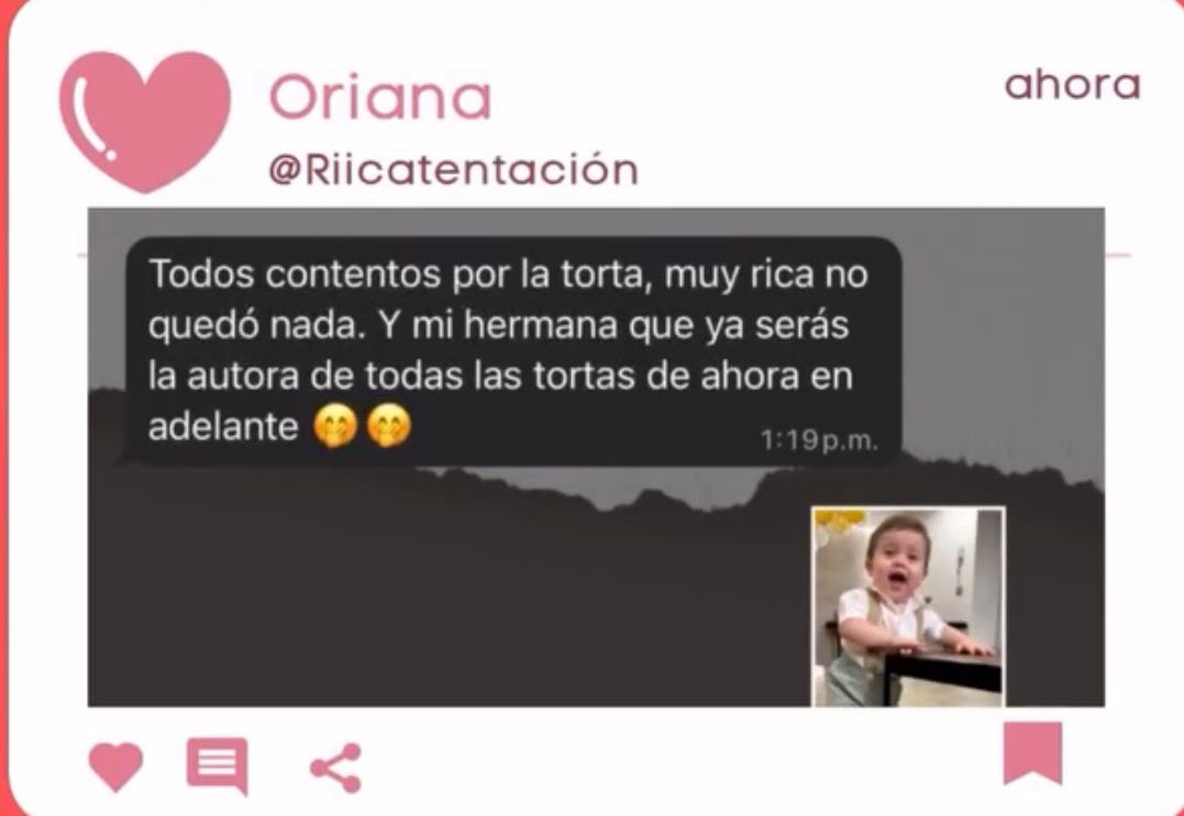 Captura de Instagram de Oriana agradeciendo la torta entregada
